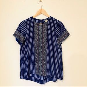 Madewell blue print silk top blouse Medium